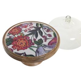 DKD Home Decor Bandeja Moderna de Decoración para el Hogar de Madera de Mango y Cristal con Flores, Colores Multicolor y Natural 30x33x30 cm