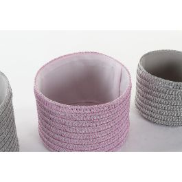 DKD Home Decor Cesta Set de 3 Piezas Rosa Gris 27 x 27 x 17 cm