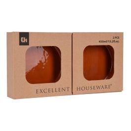 Excellent Houseware Set 2 Cazuelas para Aperitivos de Barro Terracota 450ml Ø15,5x3,8cm Apilables, Apto Microondas, Lavavajillas y Horno