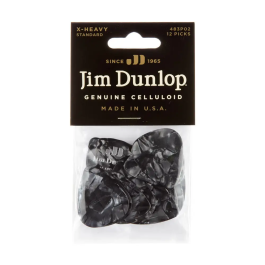 Dunlop Pack 12 Púas Genuine Celluloid Negro Perlado X Heavy