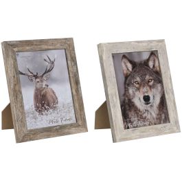 DKD Home Decor Marco de Foto para fotos de 15x20 cm estilo Scandi. Incluye 2 unidades, color Blanco Natural y frontal de Cristal.