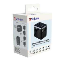 Verbatim Adaptador Universal de Viaje UTA-04 con 1 Puerto USB-C PD 61W, 1 Puerto USB-C, 3 Puertos USB-A