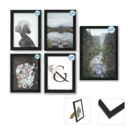 DKD Home Decor Set de 5 Marcos Multifoto Modernos de MDF Negros 28x23 cm