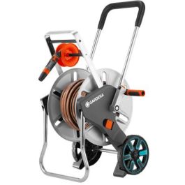 Gardena 18547-20 Carro Manguera CleverRoll M Easy Metal Set 25m de Manguera y Capacidad 60m, Acero Inoxidable/Plástico Negro