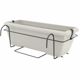 Garden Id 12228943 Kit Macetero Teramo con Soporte Metálico y Bandeja Integrada, Blanco 50 cm, Efecto Piedra, Reciclado/Reciclable