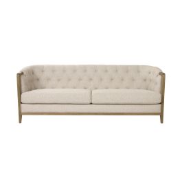 DKD Home Decor 2c24 Sofá Urban 3 Plazas Crudo Capitoné con 3 Cojines 207x84x76 cm de Poliéster y Madera de Fresno Colección Top Sofas