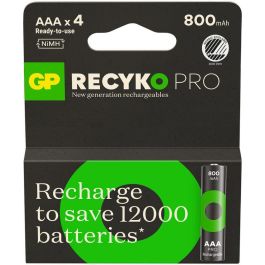 GP ReCyko Pro AAA 800mA 1.2V NiMh - Batería Recargable de Alto Rendimiento, Larga Duración y 1500 Ciclos