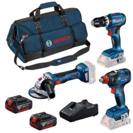 Bosch Professional 0615990N31 Kit 3 Herramientas 18V: Taladro Percutor GSB, Atornillador Impacto GDX, Amoladora GWS con 2 Baterías 5.5Ah, Cargador y Bolsa