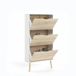 Zapatero - Blanco / Roble - 12 pares - Base acampanada de madera maciza - 70,2 x 23,9 x 138,9 cm Zapatero - Blanco / Roble - 12 pares - Base acampanada de madera maciza - 70,2 x 23,9 x 138,9 cm