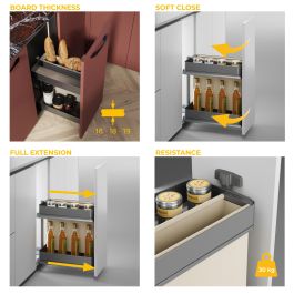 Emuca Carro extraíble con cestas y panero Harmony con cierre suave, Módulo ancho 300mm alto 700mm, Acero y Madera, Gris antracita