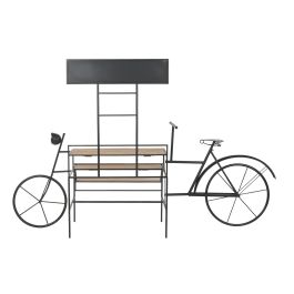 DKD Home Decor Expositor Terraza Y Jardín Negro Marron 78 x 140 x 217 cm Metal Madera 3 Estanterías