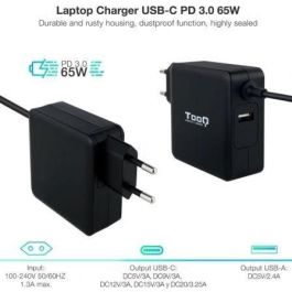 TooQ TQLC-USBC65PD Cargador de Portátil USB Tipo-C 65W Power Delivery 3.0 con USB-A y Voltaje 5-20V compatible con Mac Negro TooQ TQLC-USBC65PD Cargador de Portátil USB Tipo-C 65W Power Delivery 3.0 con USB-A y Voltaje 5-20V compatible con Mac Negro