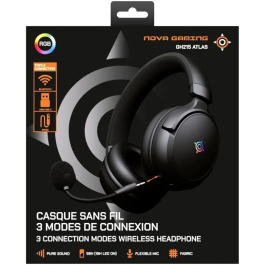 Nova Gaming Atlas Auriculares Inalámbricos para Juegos, Micrófono Desmontable, LED RGB, Negro - NOV3700527315072