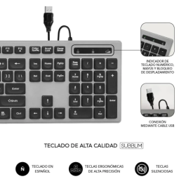 Teclado Subblim Wired Ergo Keys Silent Flat HQ/ Gris