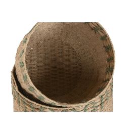 DKD Home Decor Cesta Tropical de Fibra Verde Natural 50 x 50 x 44 cm - Set de 2 Cestas Decorativas