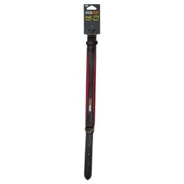 Yago Collar de Cuero Bicolor Negro y Rojo Suave Ajustable Resistente Cosido a Mano para Perros Medianos Talla M 34-43cm Ancho 30mm