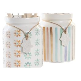 DKD Home Decor Bote Utensilios Urban Azul Celeste Gris Dolomite Pino Metal 12 x 22 x 12 cm Set de 5