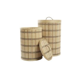 DKD Home Decor Cesta Urban de Bambú Marrón con Tapa, de 40 cm Ancho x 63 cm Alto x 40 cm Profundo, Set de 2 Unidades