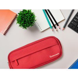 Estuche Portatodo Liderpapel Classic Ovalado 2 Cremalleras Con Bolsillo Delantero 210x90 mm Rojo