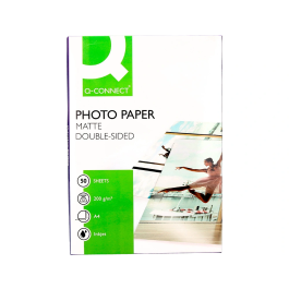 Q-connect Papel Fotográfico Mate Doble Cara Din A4 para Fotocopiadoras e Impresoras Inkjet, 50 Hojas, 220 Gr