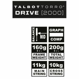 Talbot Torro Raqueta DRIVE 2000 Cordaje US 500 Cabeza 500cm² Marco 19mm/160g Peso 200g