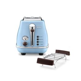 Delonghi CTOV 2103.AZ Tostadora Icona Vintage 900W, 2 Ranuras, con Descongelación y Cancelación, Azul y Marrón