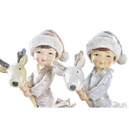 DKD Home Decor Figura Navidad Moderna Infantil Resina Colores Surtidos (Rosa, Gris, Blanco) Pack 2 Unidades 12cm Alto