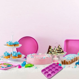 Fackelmann Juego de 4 moldes Tasty Pâtisserie, 23 a 38 cm, Fucsia