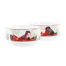 DKD Home Decor Bol Navidad Tradicional Porcelana 400ml Rojo Verde Set 4 Unidades Apto Microondas Lavavajillas
