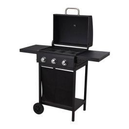 Vaggan Barbacoa de gas 3 fuegos, 139x56,5x106cm, negro, con encendido electrónico y termómetro