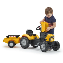 Falk Tractor de pedales SuperBuilder, FAL3016202035129 - capó abatible y remolque - de 2 a 5 años