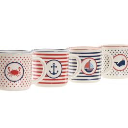 DKD Home Decor Mug Mediterraneo Azul Marino Rojo Porcelana New Bone Apto Microondas Lavavajillas 9.5x9x12.5 cm (12 Unidades)