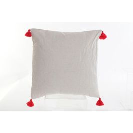 DKD Home Decor Cojín Boho Multicolor Pompón 45x45x10 cm Poliéster y Lino Pack 6 Unidades Cierre Cremallera Lavado Seco