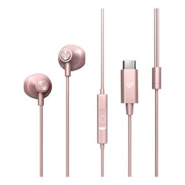 Energy Sistem Auriculares Easypods USB Tipo C Alámbricos con Micrófono Integrado y Control de Reproducción, Color Oro Rosa