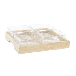 DKD Home Decor Tabla de Aperitivos Básicos Set de 5 Piezas Bambú y Cristal Natural 21x21x6 cm con Cuencos de 280ml Precio: 16.78999993. SKU: S3041407