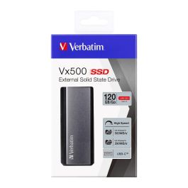 Verbatim Vx500 - SSD Externo USB 3.2 Gen 2 Tipo-C, 120 GB, Plata, Velocidad Lectura 500 MB/s