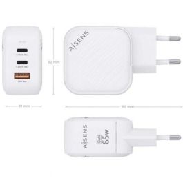 AISENS - CARGADOR GaN 65W, 2xUSB-C PD3.0 QC4.0, 1xUSB-A QC3.0, BLANCO