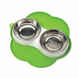 Cat It Mantel Individual para Gatos, Forma de Flor, Silicona Suave, Mediano, Verde, Protege Suelos de Bebederos y Cuencos