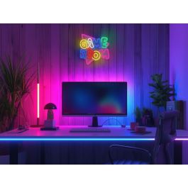 Forever Lámpara Neon Plexi LED Decoración Game Room - Luz Multicolor, Regulador de Intensidad, Alimentación por USB, Incluye Soporte para Pared