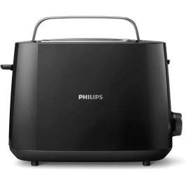 Philips Tostadora HD2581/90: 2 rebanadas, ranura ancha, negro, 830W, 8 niveles de tostado, calientabollos