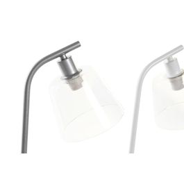 DKD Home Decor Lámpara Sobremesa Urban USB Cristal Metal Casquillo E14 Blanco Rosa 46 cm Alto Pack 4 Unidades