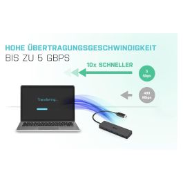 i-tec ADVANCE Series HUB - Concentrador USB-C Delgado con 4 Puertos USB 3.0 para Portátil, MacBook, Tableta y Dispositivos con conector USB-C o Thunderbolt 3