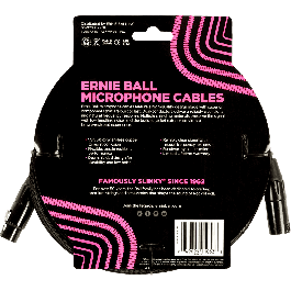 Ernie Ball Cable Micrófono XLR-XLR Trenzado de Nylon Negro 6 Metros Libre de Oxígeno para Sonido Transparente