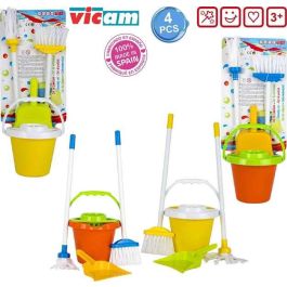 Vicam Conjunto de Limpieza Infantil Escoba, Recogedor, Cubo y Fregona para Niños 3-7 años Plástico Surtido