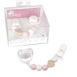 Muñecas Arias Set Chupete con Cadena para Muñecas, Piezas de Madera y Pinza Blanca, Edad Mínima 3 Años