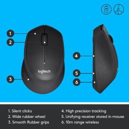 Logitech M330 Silent Plus Ratón Óptico Inalámbrico Silencioso, 1000 dpi, USB 2.4GHz, Ergonómico, 24 Meses Batería, Negro