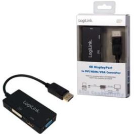 LogiLink CV0109 Adaptador DisplayPort 1.2 a DVI/HDMI/VGA, 4K (3840x2160) - Conector Macho DisplayPort a Hembra
