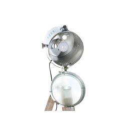 DKD Home Decor Lámpara de Pie Vintage E27 Trípode Madera Metal Plateado Marrón Claro 66x142x66 cm Desmontable