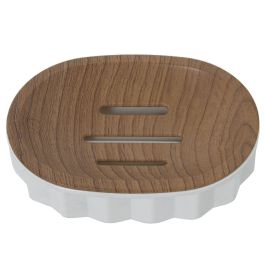 Jabonera Alexandra House Living Blanco Marrón Acrílico Madera 12 x 3 x 9 cm