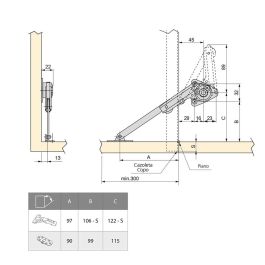Emuca Juego de compases para puertas abatibles NSDX, fuerza 20-70kgxcm, Acero y zamak, Niquelado